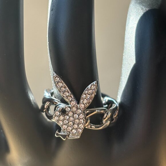 PLAYBOYX BUNNY HEAD STATEMENT RING WITH CHAIN BAND BY DALMATA NIB - Picture 3 of 12